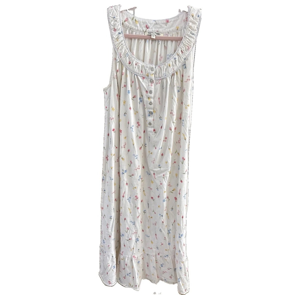 Izzy + Toby Womens L White Long Sweet Floral Soft Scoop Neck Nightgown